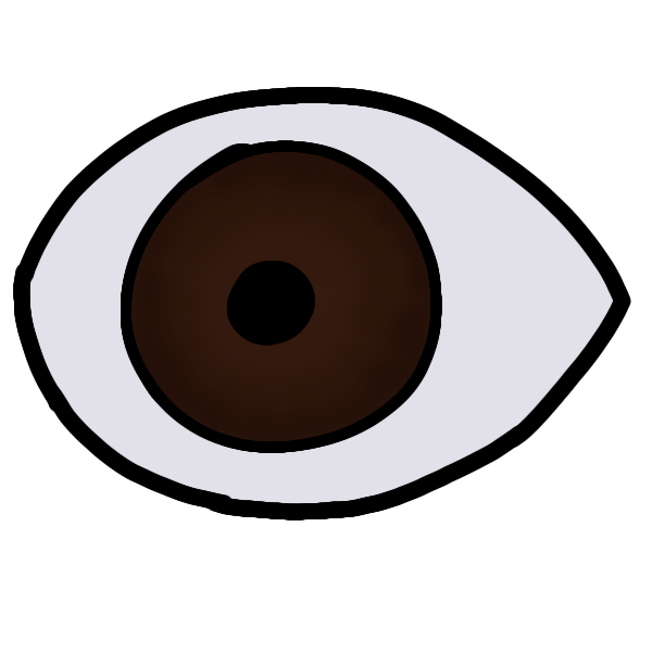 An eyeball with a dark brown almost black iris and a black pupil